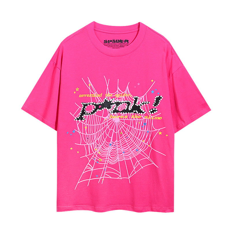 Sp5der foam letter 555 spider web print short-sleeved T-shirt