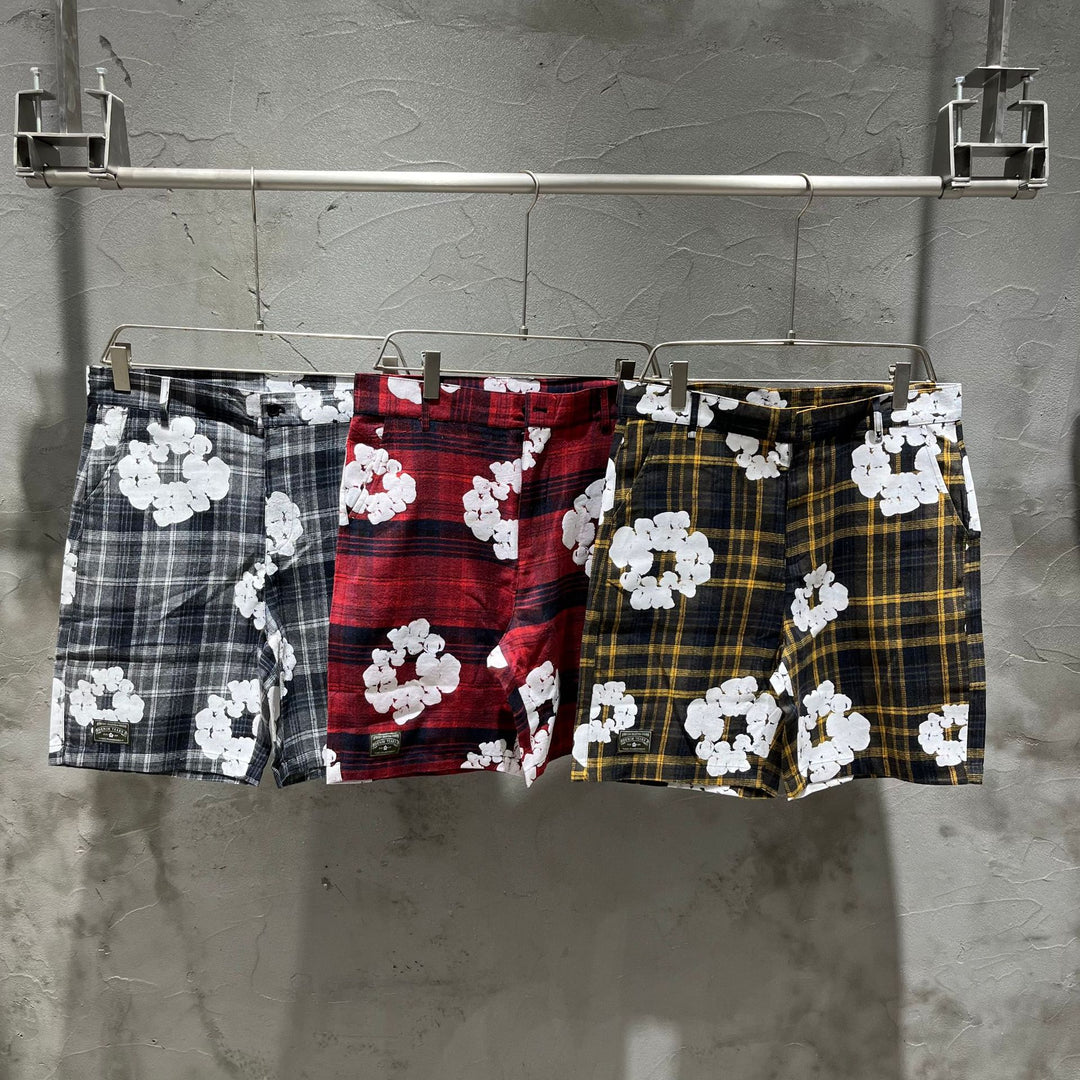 All-over print plaid short-sleeved shirt and shorts set