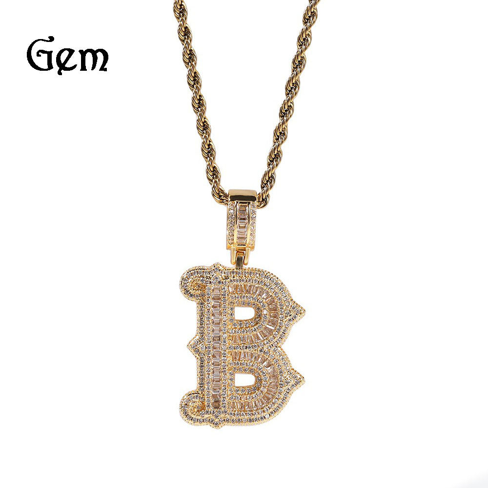 Hip-hop fully diamond-encrusted spiky rock sugar letter necklace