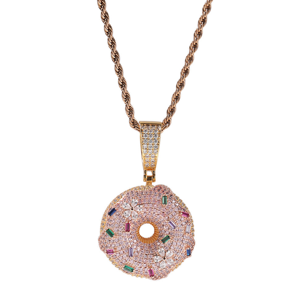 Hip Hop Colorful Zircon Donut Full Diamond Pendant