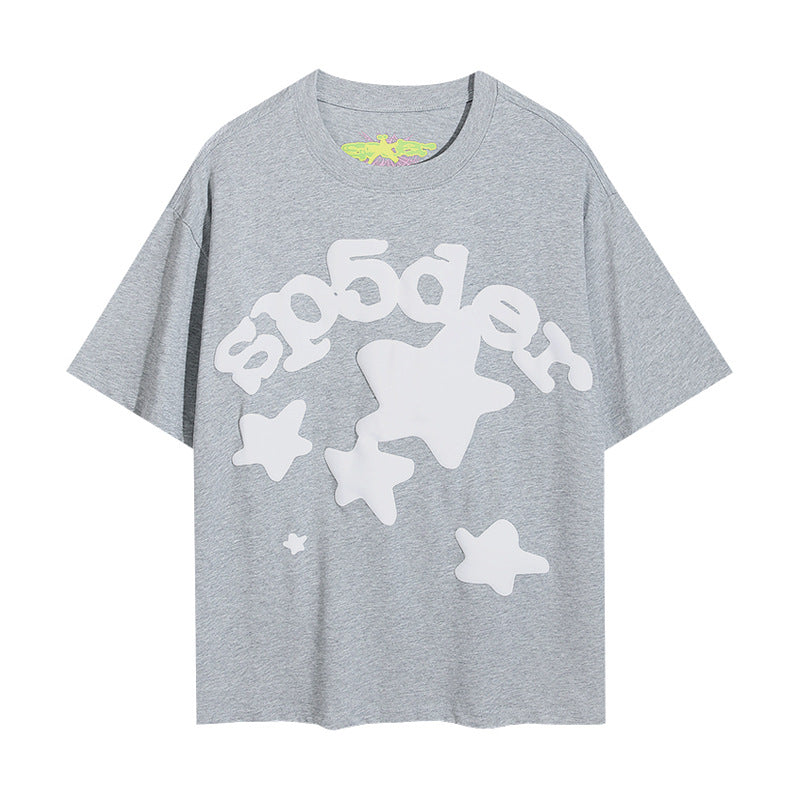 Sp5der foam letter 555 spider web print short-sleeved T-shirt
