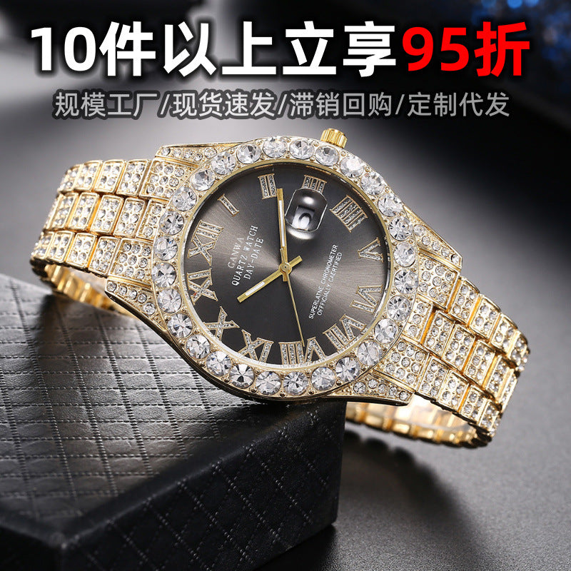 Fully Jeweled, Steel-Band, Calendar Quartz Watch