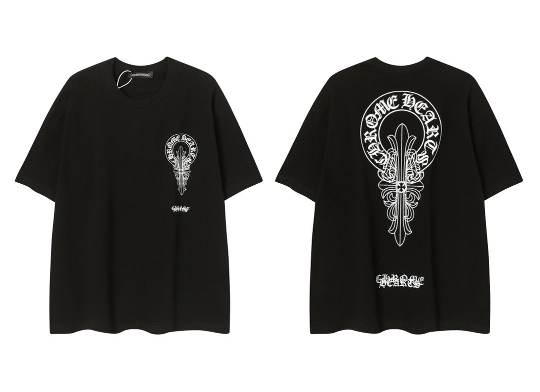 Chrome Heart horseshoe Sanskrit cross fluorescent wings T-shirt