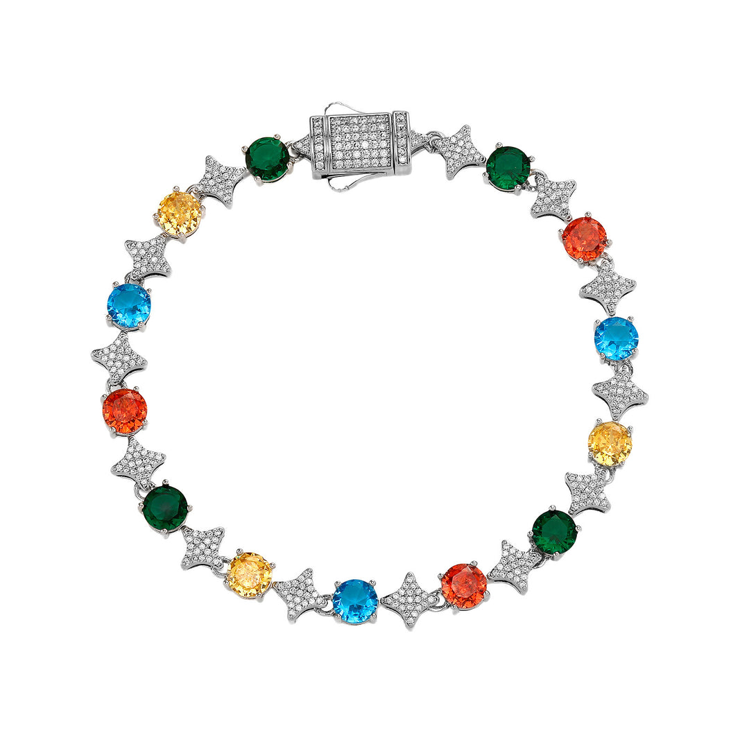 4mm Tennis Chain, 6mm Copper-Set Zircon Star & Sunburst Bracelet