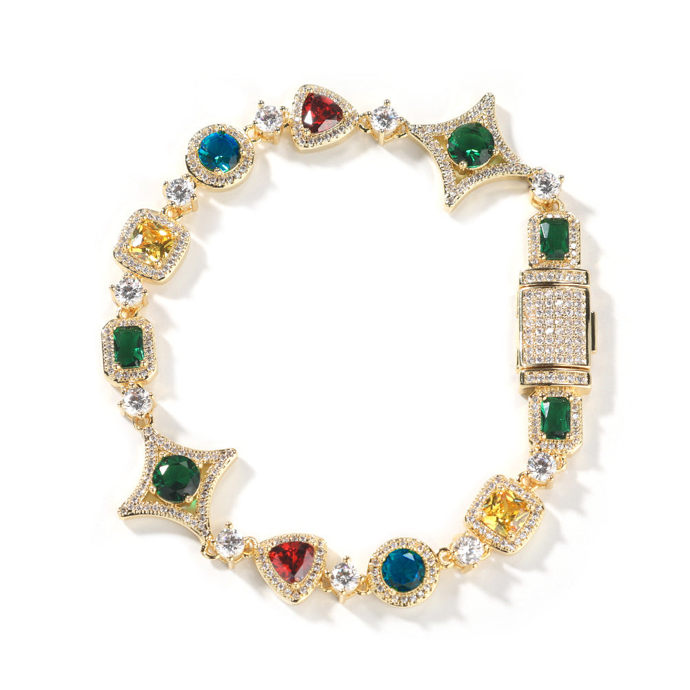 Hip-hop style zircon and colored diamond necklace