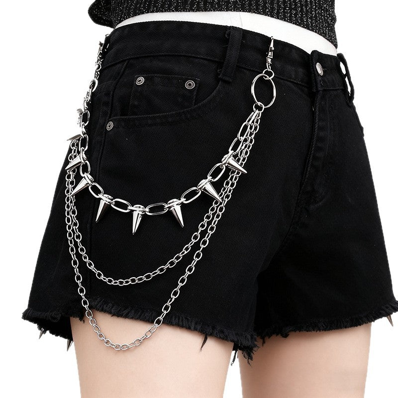 Irregular Pearl & Cuban Link Mixed-Material Punk Waist Chain