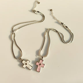 High-grade blade chain double cross pendant necklace