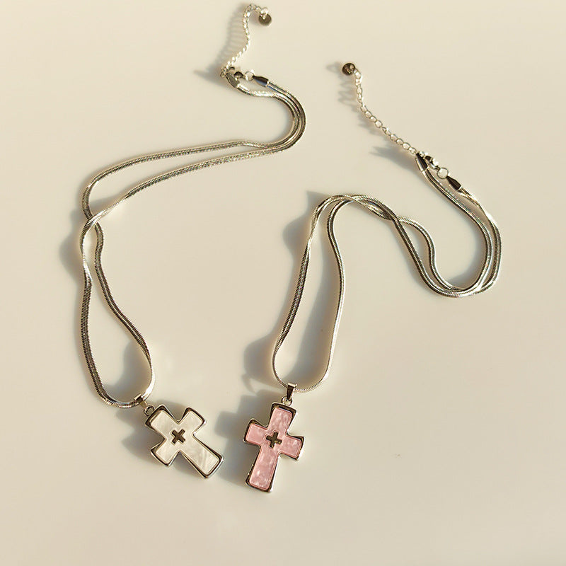 High-grade blade chain double cross pendant necklace