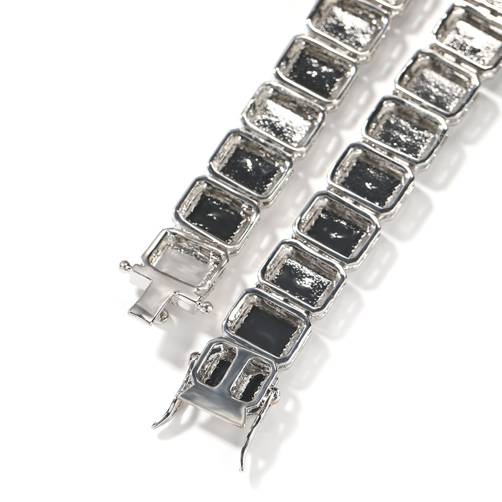 Alloy Necklace, 13mm, Diamond-Studded Nine-Panel Chain