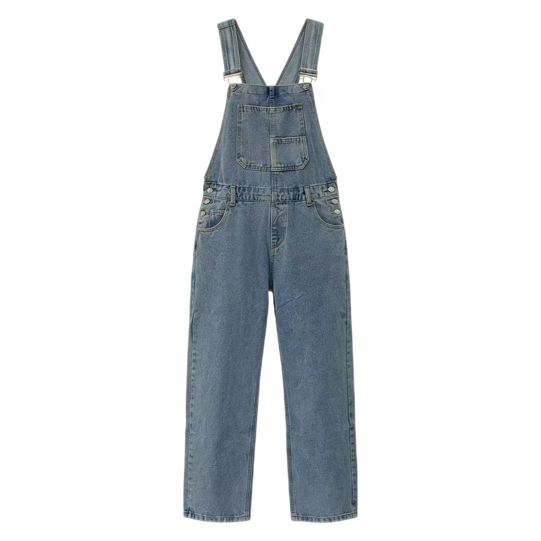 Washed Loose-Fit Denim Overalls