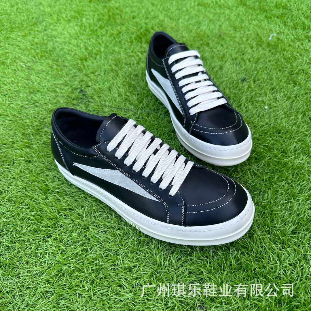 Calfskin Low-Top Skate Shoes Round Toe Flat Heel