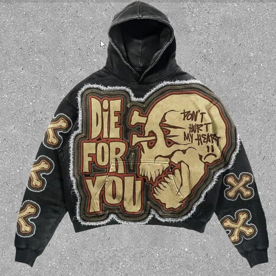Skull Die for You Washed Hooded Sweatshirt
