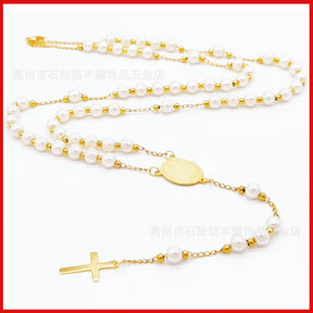 rosary necklace 6mm cross necklace