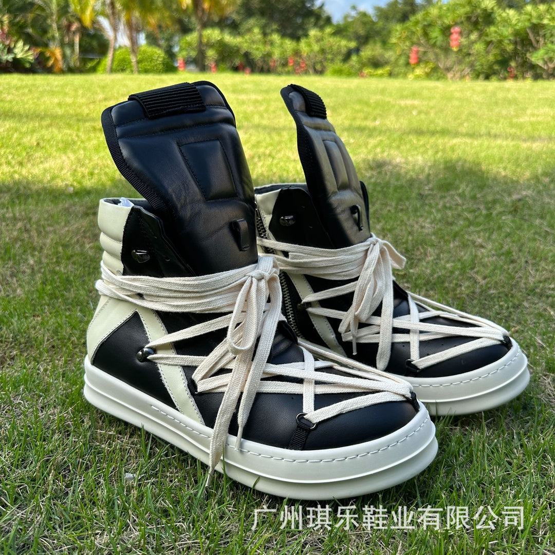 High-Top, Thick-Soled Genuine Leather Skate Shoes