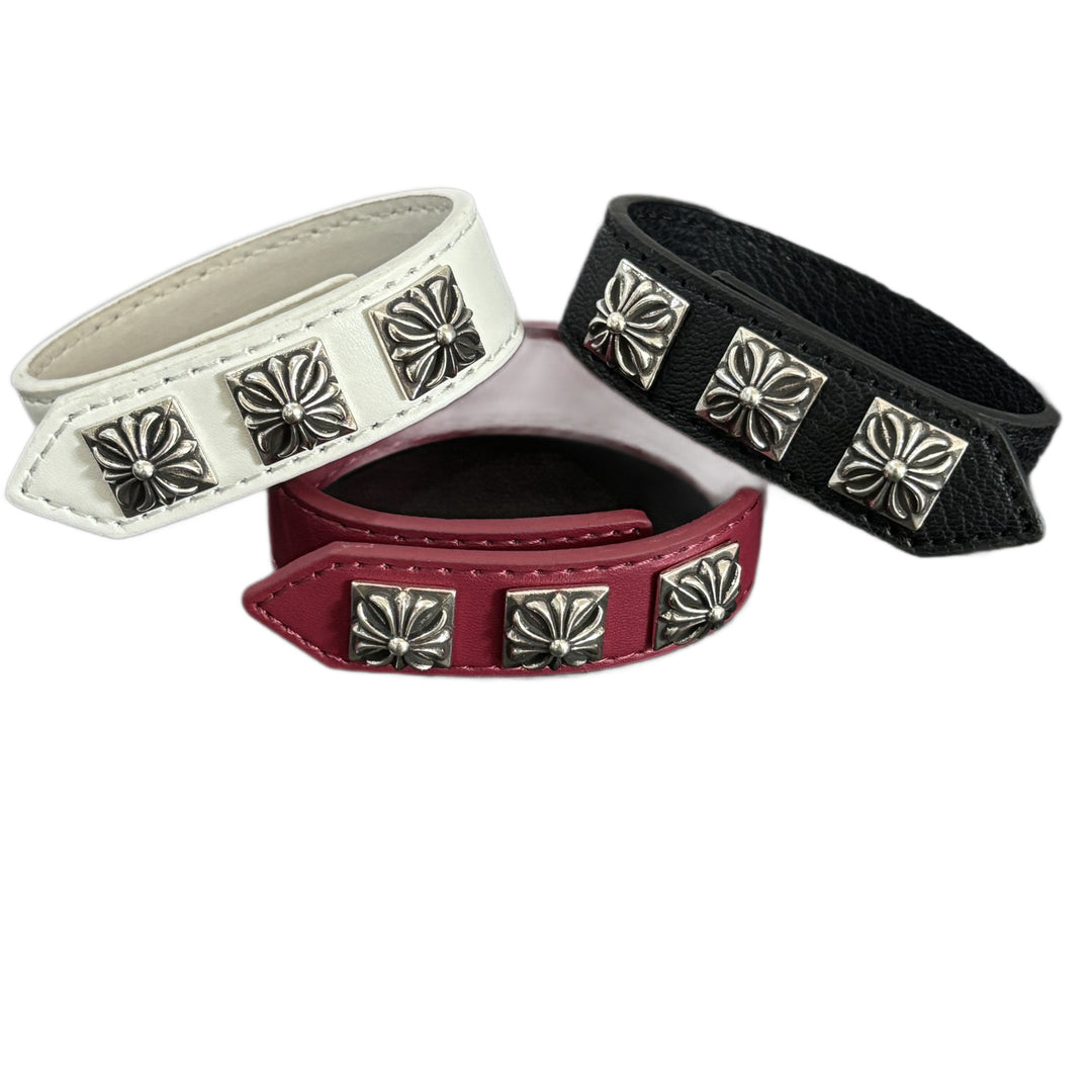 Chrome Hearts square cross adjustable leather bracelet