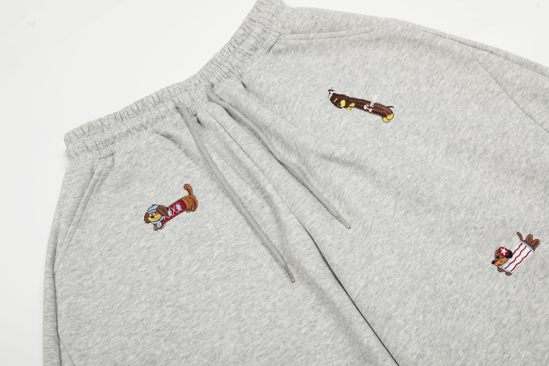 Cartoon Dog Print Straight-Leg Trousers Curved-Cut Casual Pants