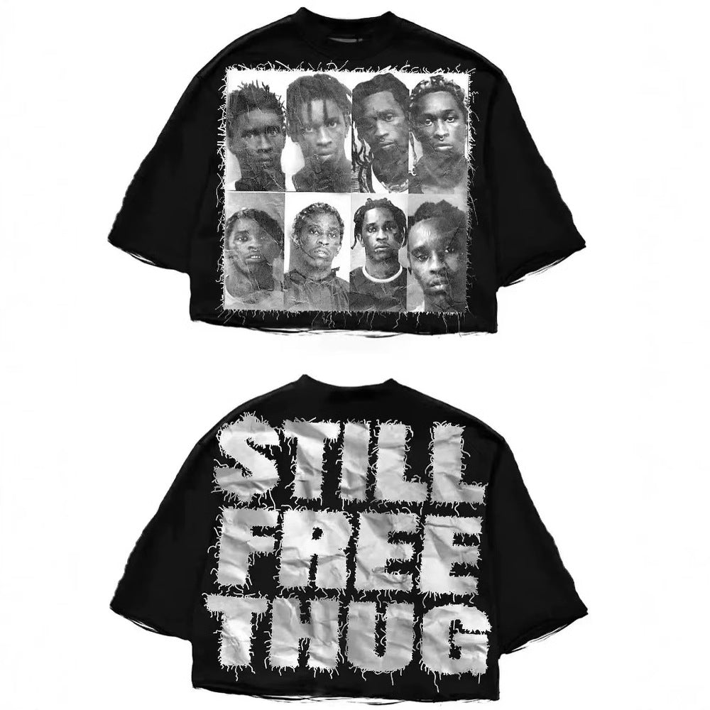 Printed Terry Cotton Three-Quarter Sleeve T-Shirt