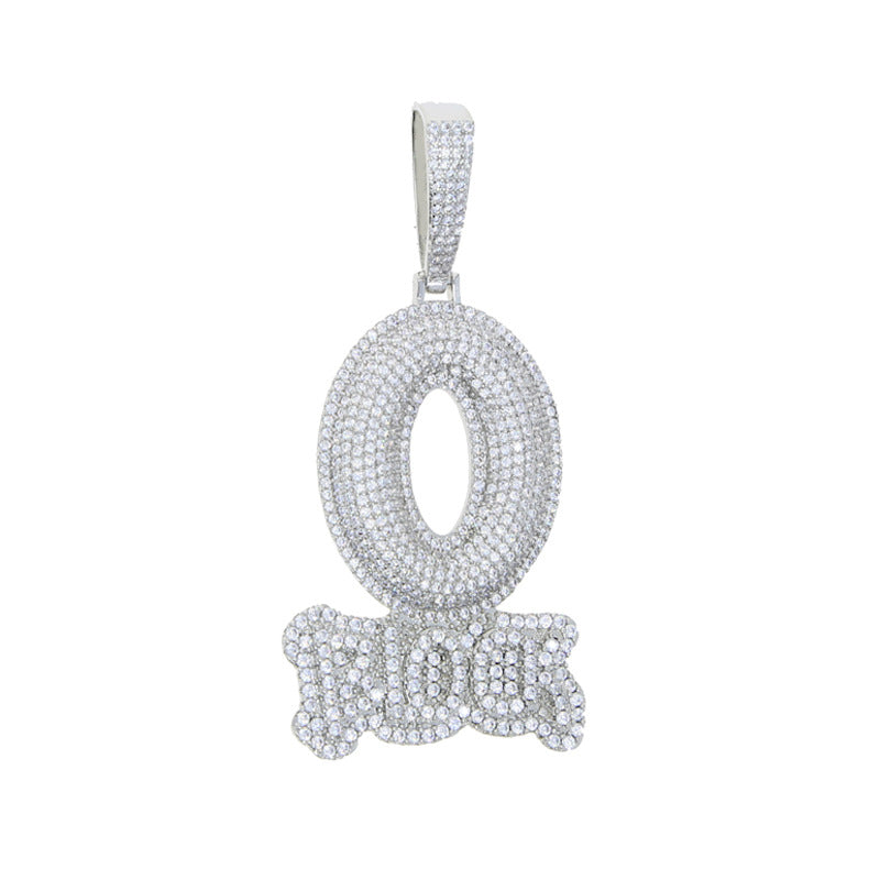 Hip-hop zircon-encrusted O BLOCK letter pendant