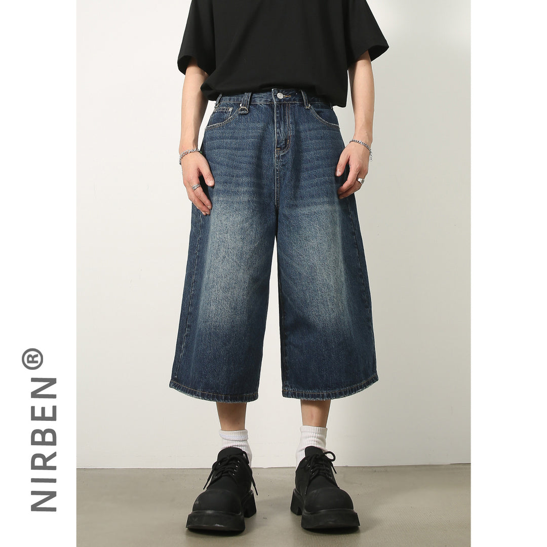 Summer Loose Fit Cropped Straight Leg Denim Shorts