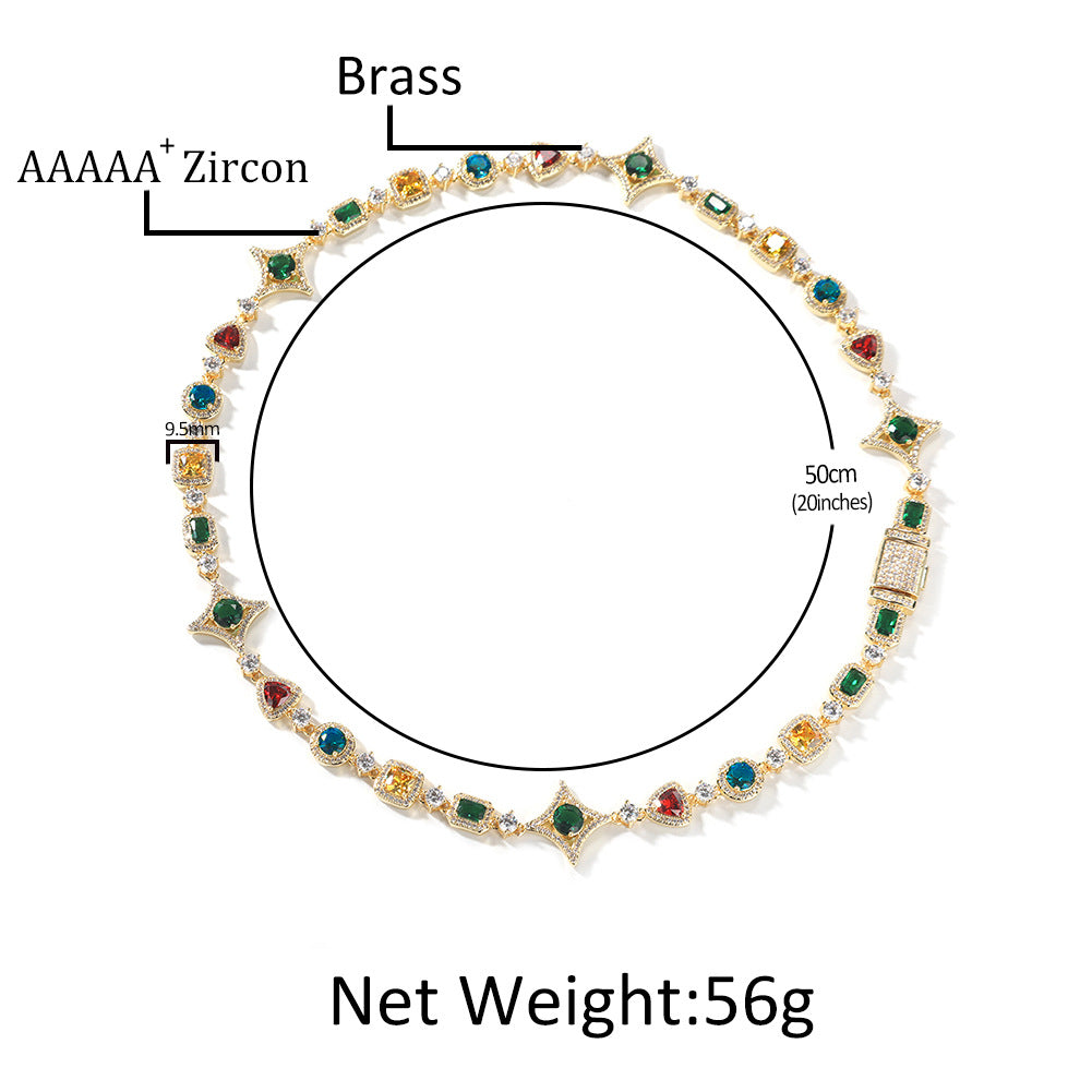 Hip-hop style zircon and colored diamond necklace