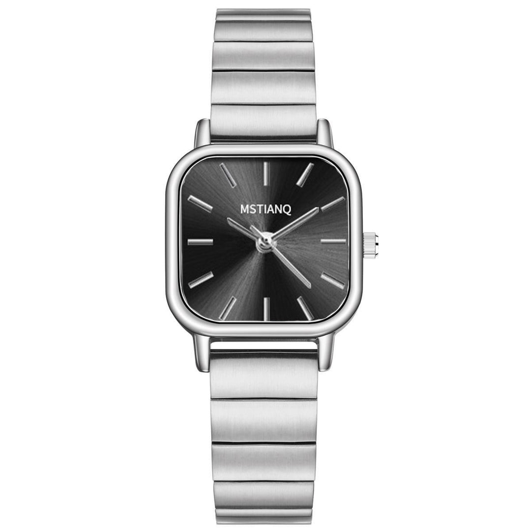 Square-Dial Student Watch with Bamboo-Link Steel Band