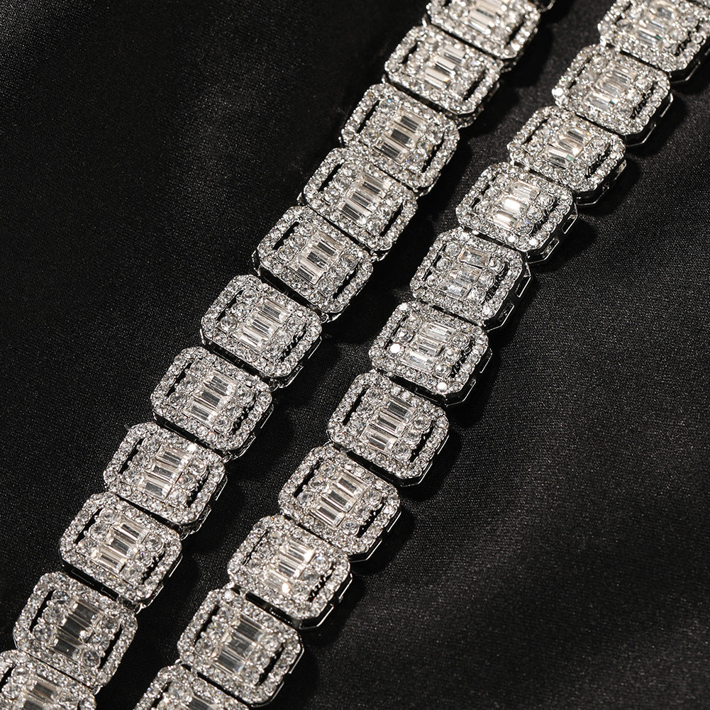 Alloy Necklace, 13mm, Diamond-Studded Nine-Panel Chain