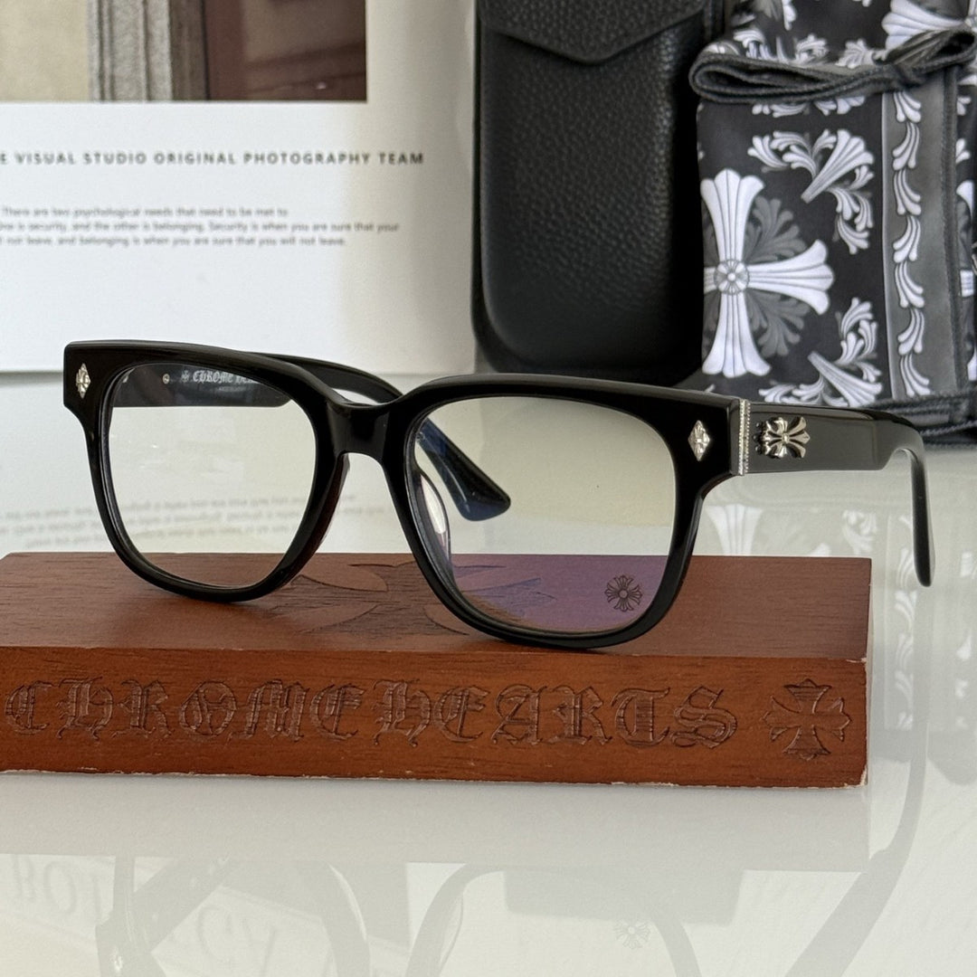 Chrome Hearts BOFFICER square frame glasses with cross pattern