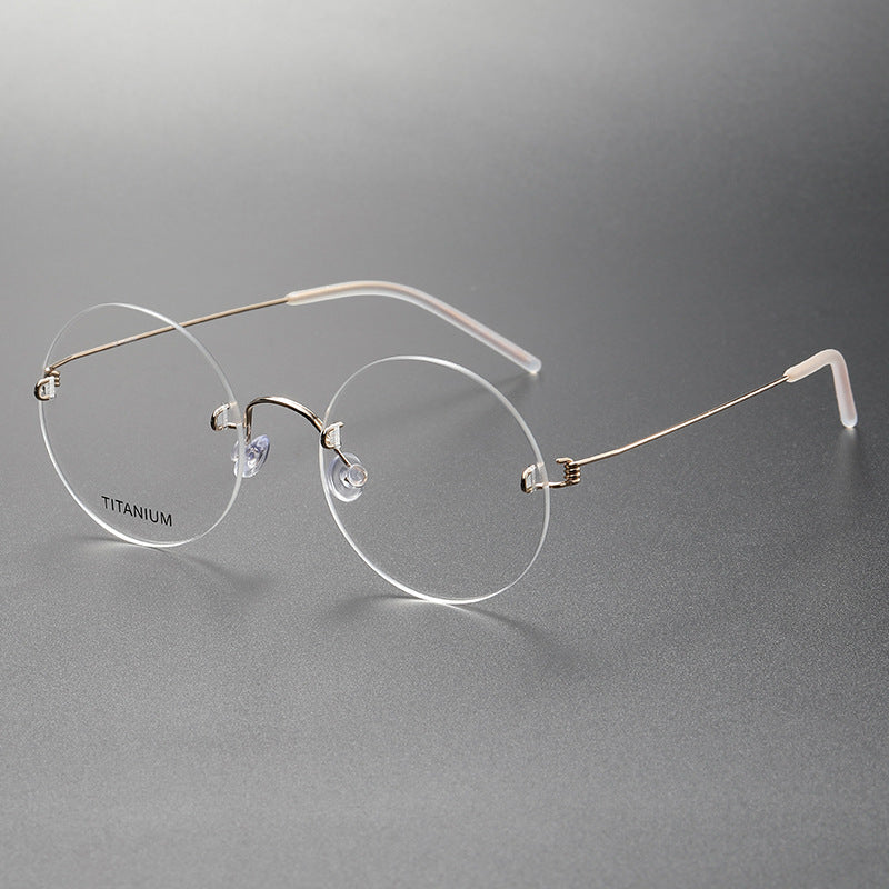 Rimless Round Large Frame Stainless Steel Glasses