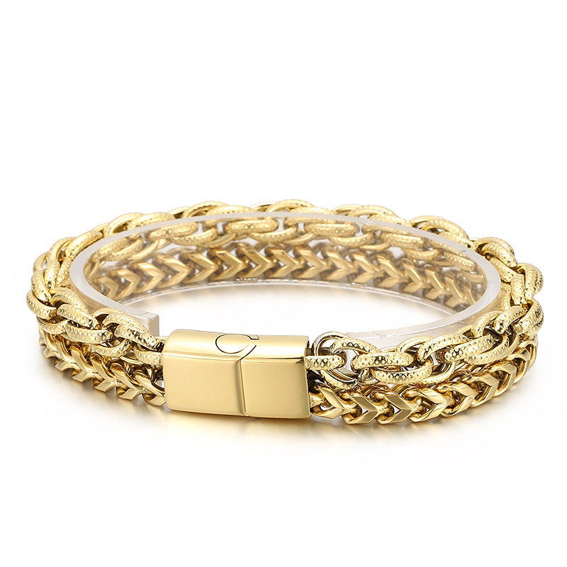 Punk Rock Minimalist Fashion Stainless Steel Double-Layer Bracelet