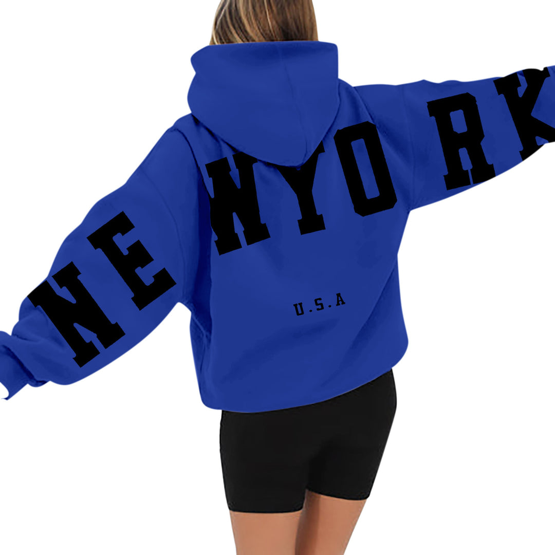 wyo newyork letter print hoodie, loose fit, oversized hoodie