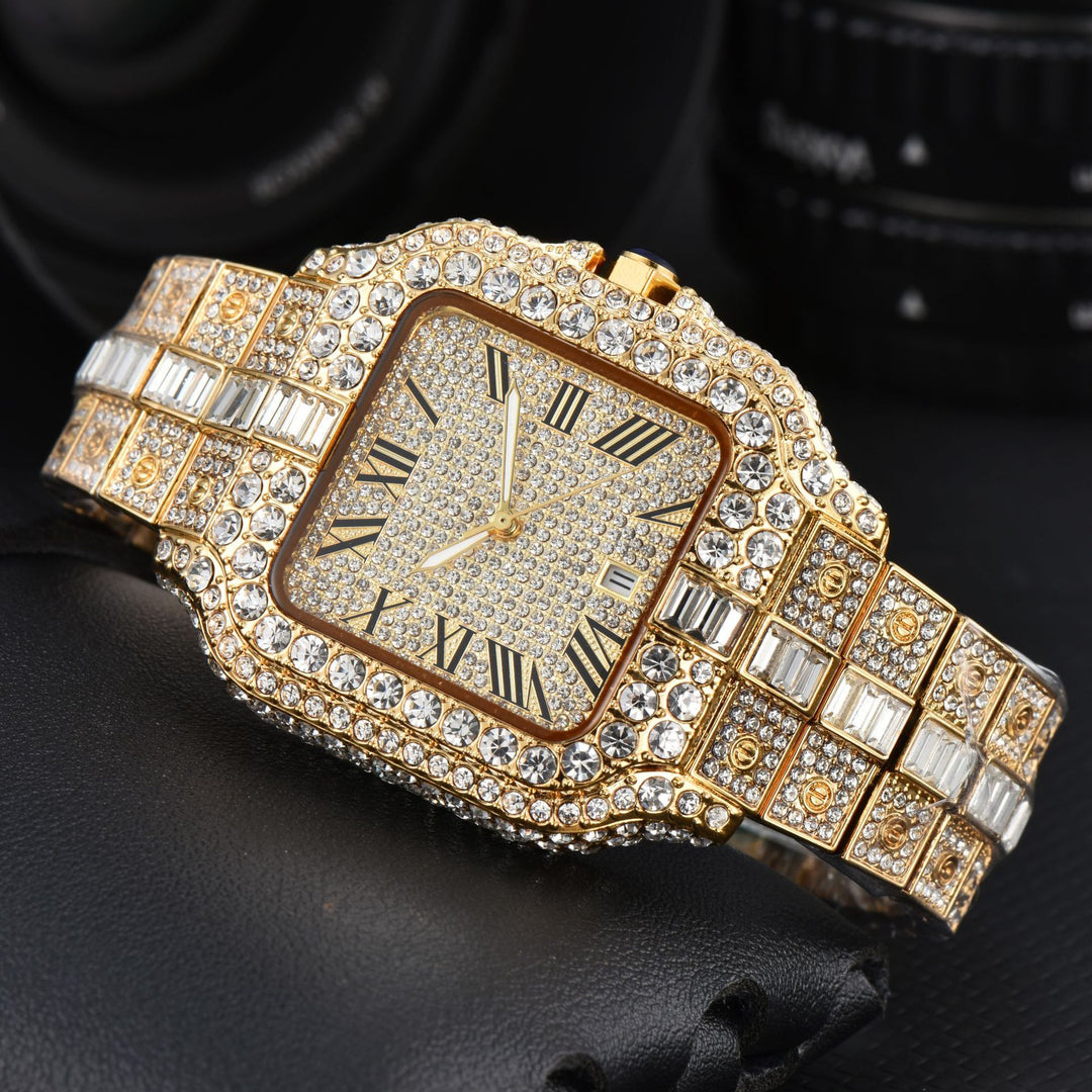 Square Full-Diamond Three-Hand Quartz Watch