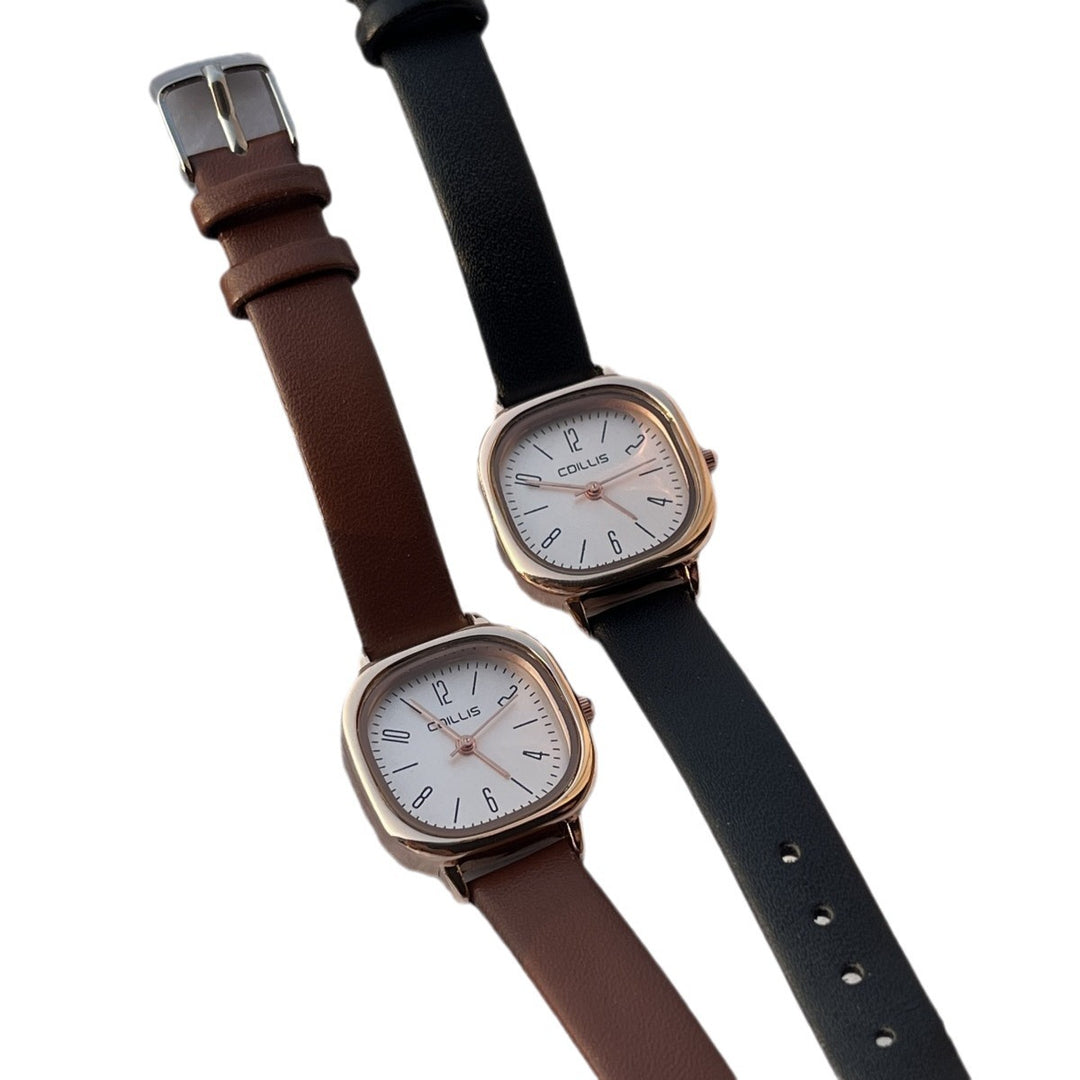 Retro British-Style Leather-Strap Watch for Students