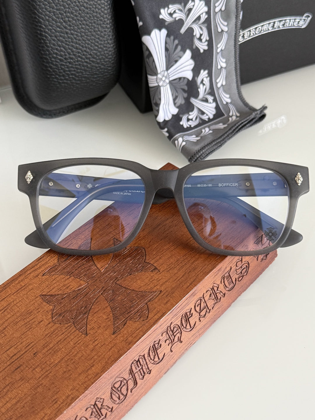 Chrome Hearts BOFFICER square frame glasses with cross pattern