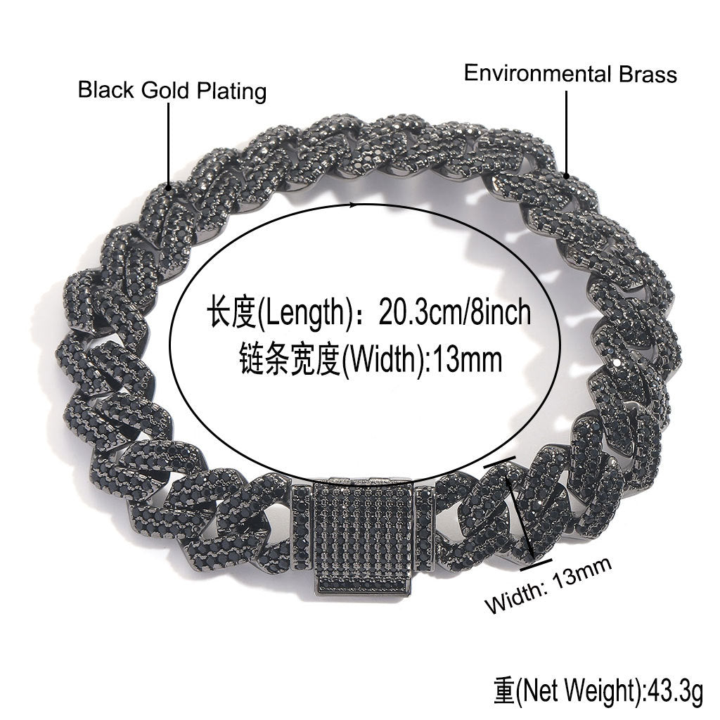 Hip-Hop Black Zirconia Rhombus Cuban Link Chain