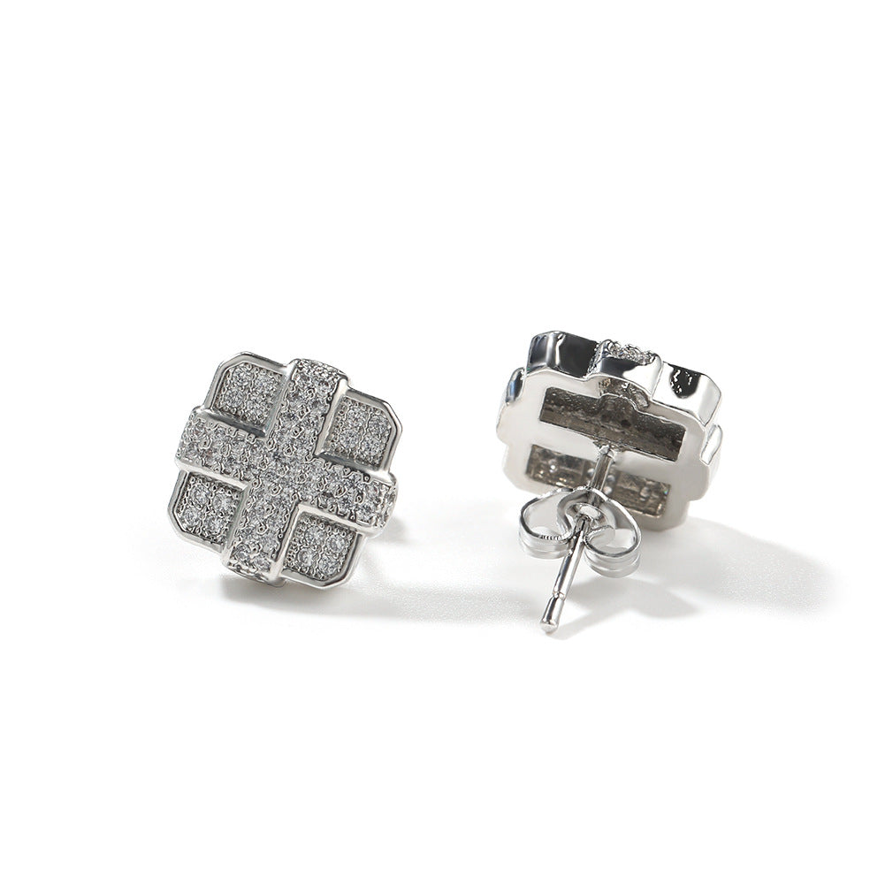 Square cross eight-star and eight-sword diamond Earrings