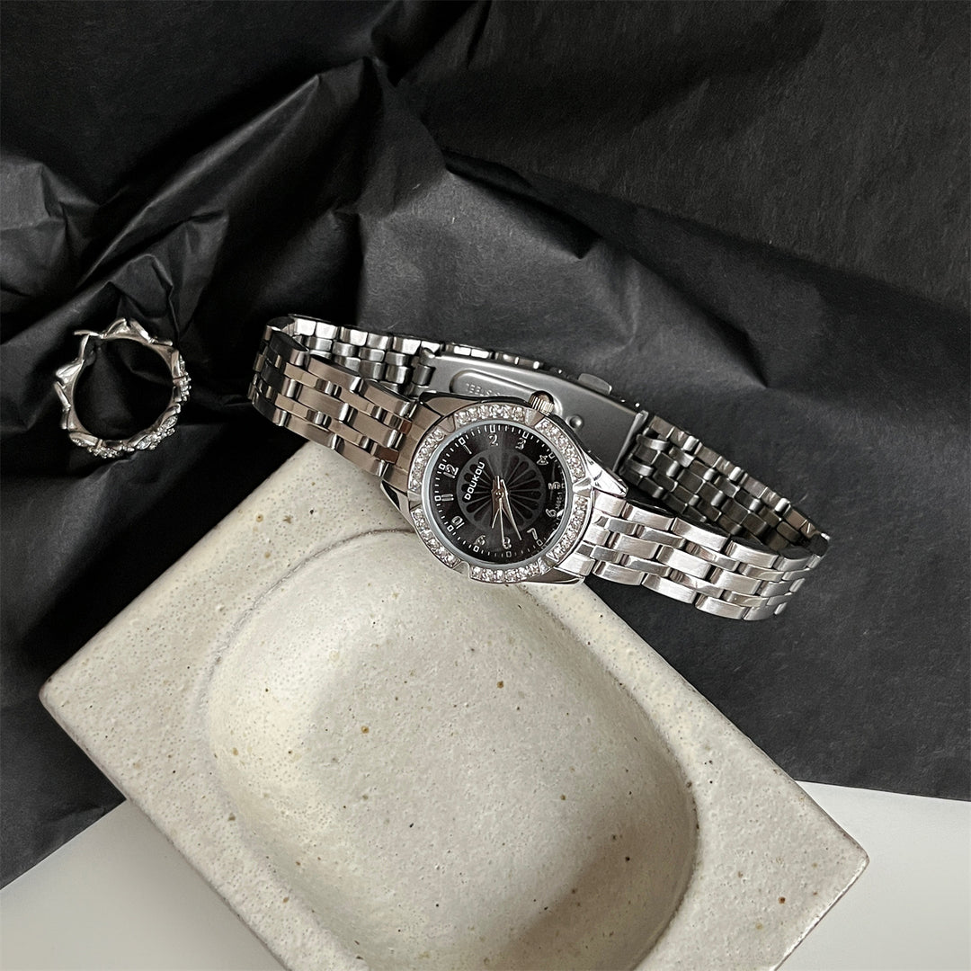 Exquisite Watch with Small Dial, Daisy Motif and Diamond Accents