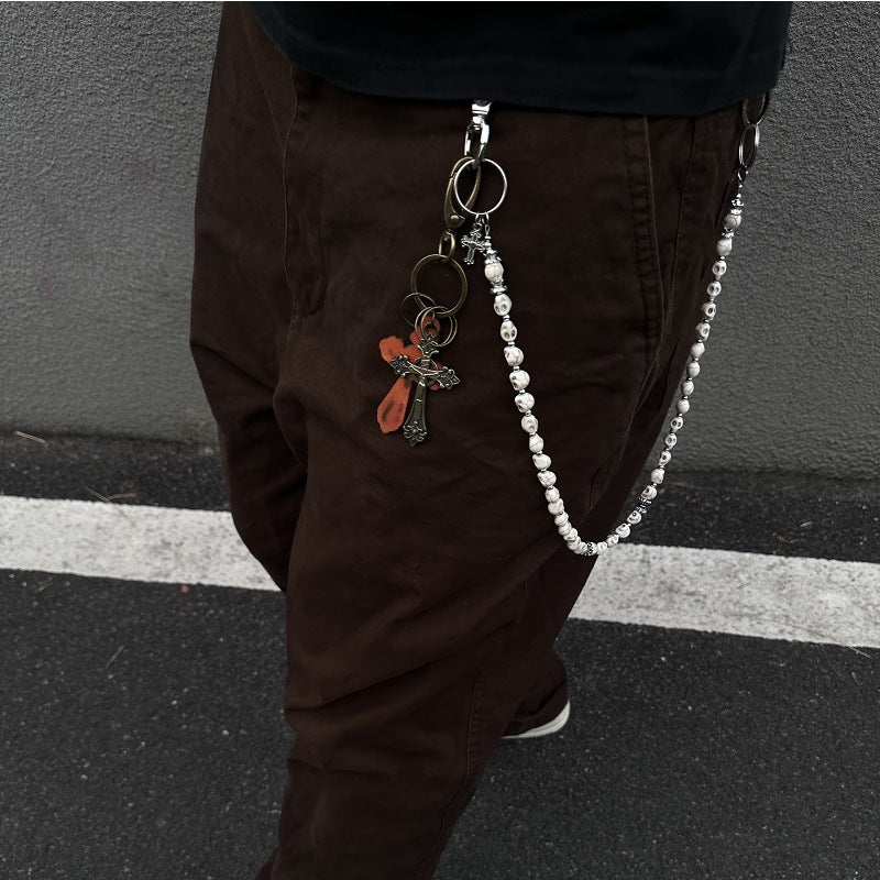 Vintage White Skull Beaded Cross Waist Chain/Pants Chain
