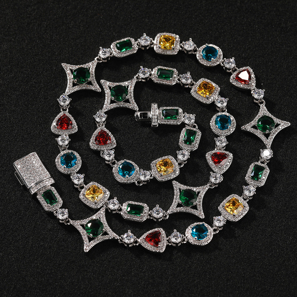 Hip-hop style zircon and colored diamond necklace