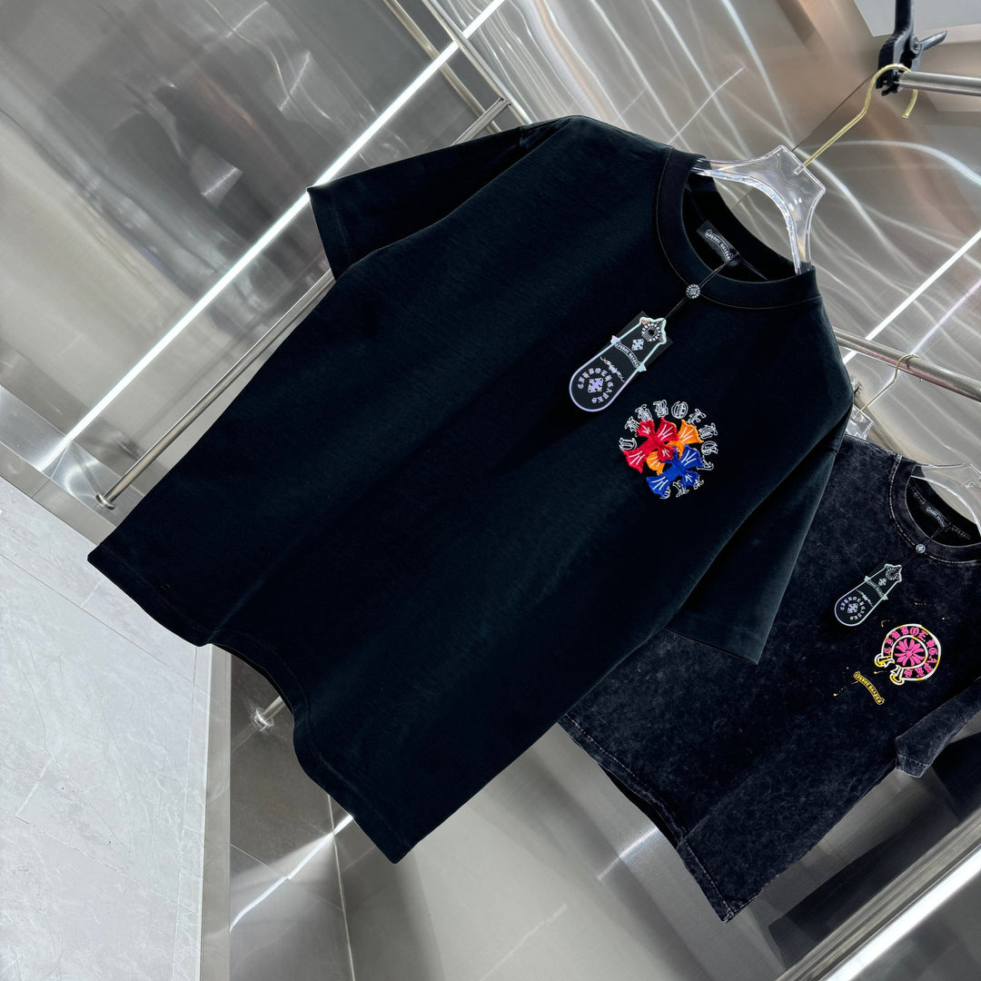 Chrome Hearts Washed Appliqué Embroidered Short-sleeved T-shirt