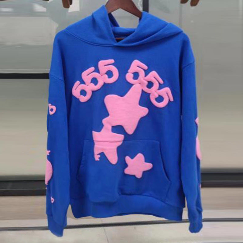 Sp5der fleece-lined hoodie with spiderweb print.
