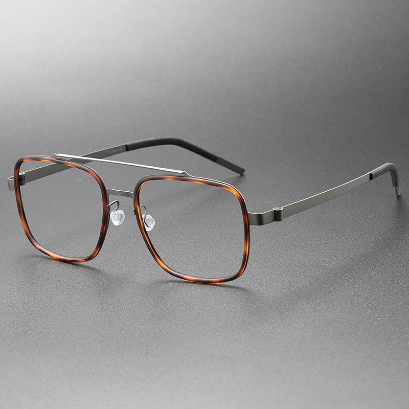 Double-bridge large square screwless welded eyeglass frame