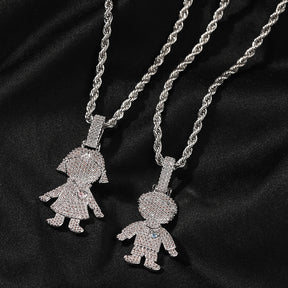 Cartoon Diamond Couple Pendant Necklace