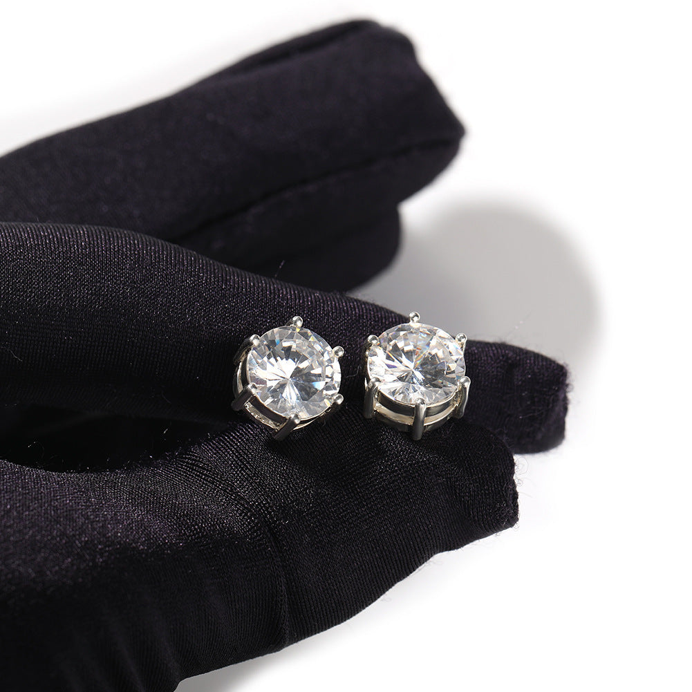 Hip-hop 925 silver moissanite six-prong earrings