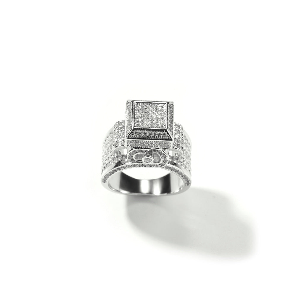 Hip-hop square diamond-encrusted couple ring
