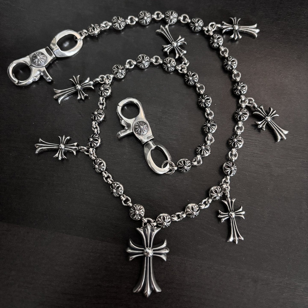 Chrome Hearts double lobster clasp cross pants chain