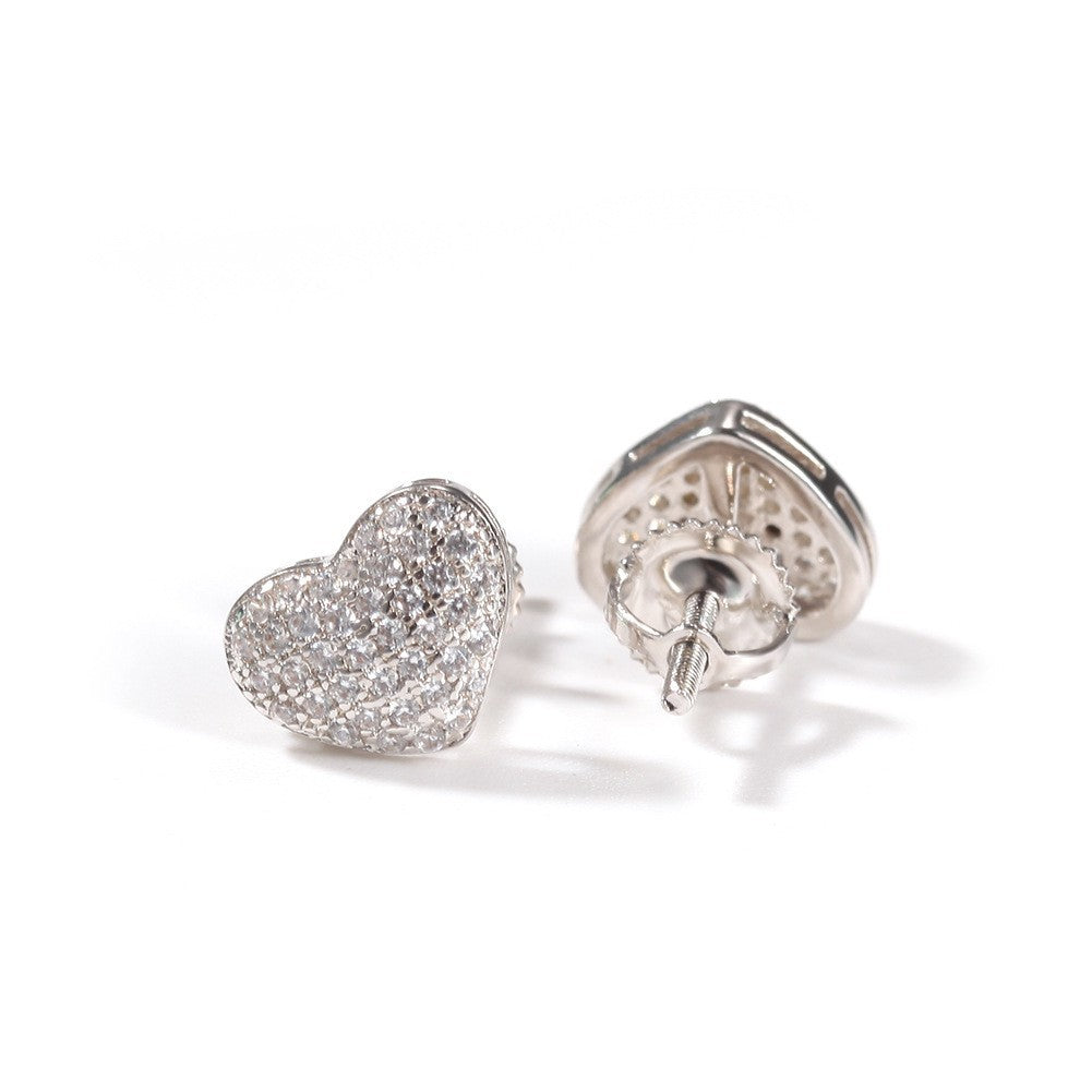 Hip Hop diamond-encrusted 925 silver stud earrings