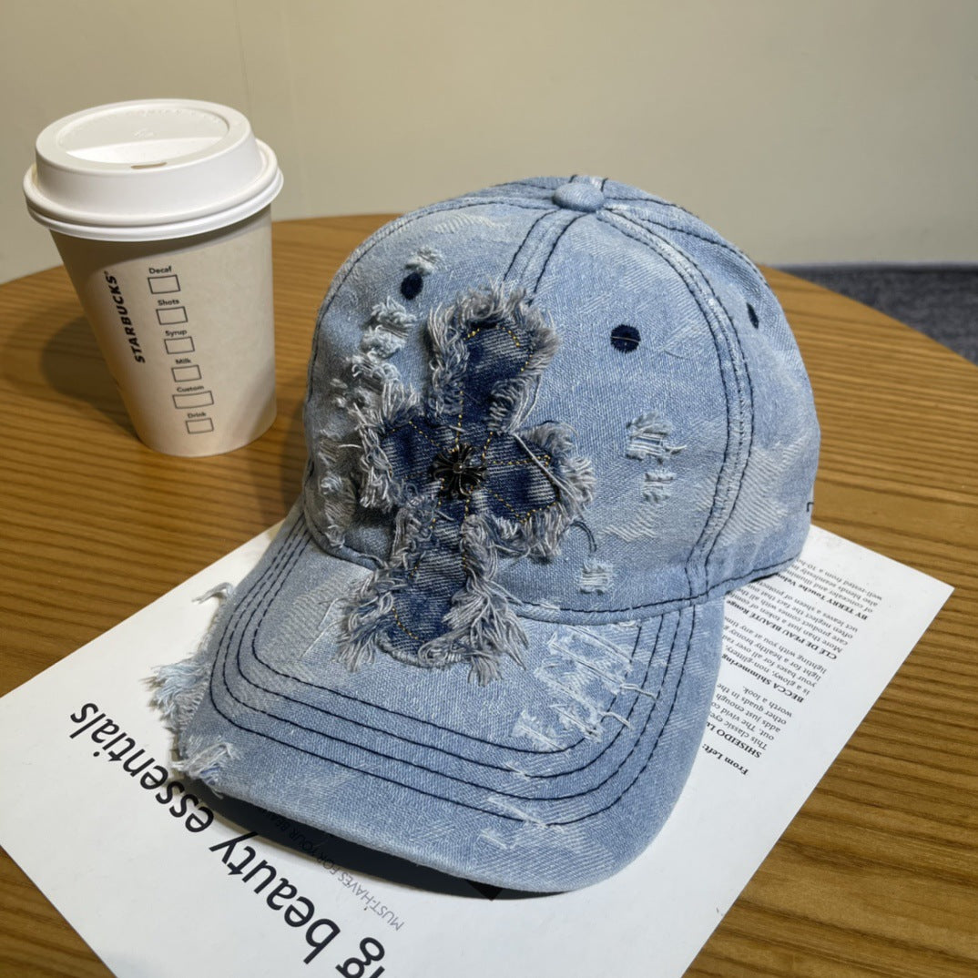 Chrome Hearts Ripped Denim Baseball Cap