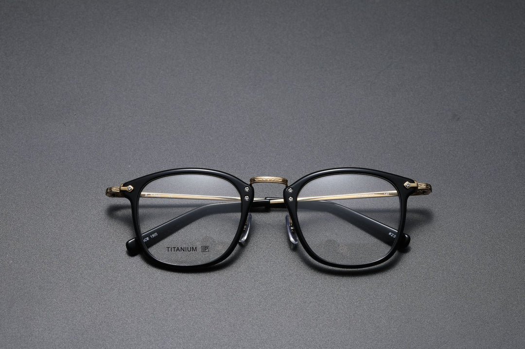 Square retro acetate titanium frame eyeglasses