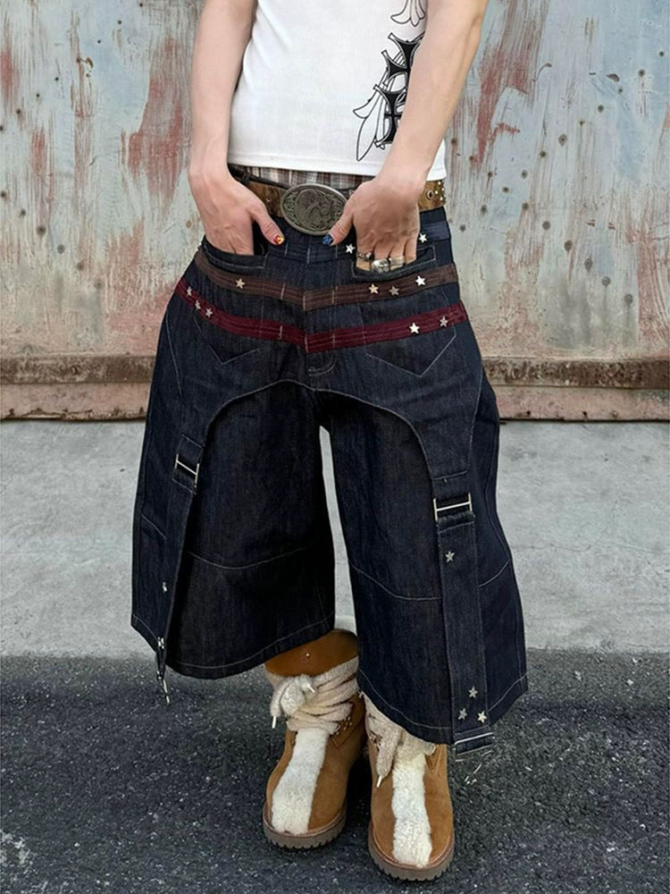 Star-studded patchwork wide-leg cropped shorts