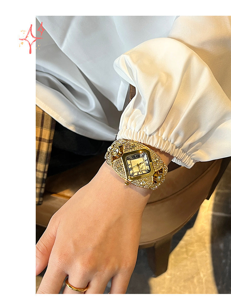 Luxury Full Diamond High-End Bangle Watch for Women
